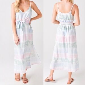 Bella Dahl Smocked waist Maxi Dress Pastel Stripe Tie-Dye size Small